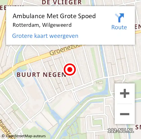 Locatie op kaart van de 112 melding: Ambulance Met Grote Spoed Naar Rotterdam, Wilgeweerd op 2 juni 2023 12:17