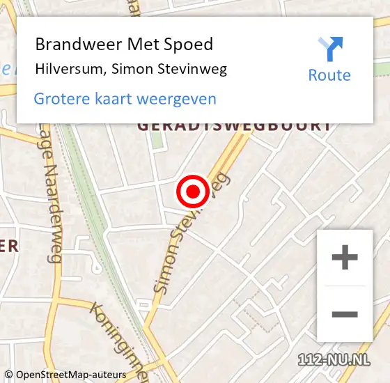 Locatie op kaart van de 112 melding: Brandweer Met Spoed Naar Hilversum, Simon Stevinweg op 2 juni 2023 12:26