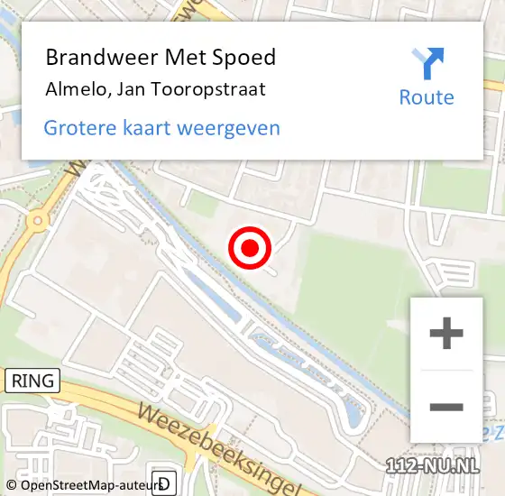 Locatie op kaart van de 112 melding: Brandweer Met Spoed Naar Almelo, Jan Tooropstraat op 2 juni 2023 12:40