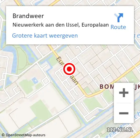 Locatie op kaart van de 112 melding: Brandweer Nieuwerkerk aan den IJssel, Europalaan op 2 juni 2023 13:07