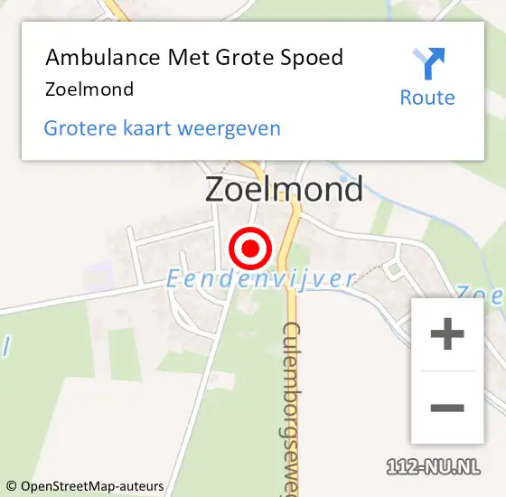 Locatie op kaart van de 112 melding: Ambulance Met Grote Spoed Naar Zoelmond op 2 juni 2023 13:13