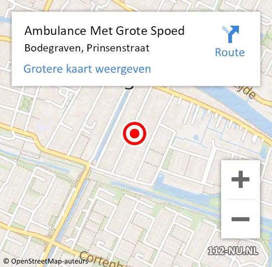 Locatie op kaart van de 112 melding: Ambulance Met Grote Spoed Naar Bodegraven, Prinsenstraat op 2 juni 2023 13:38