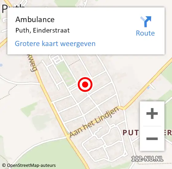 Locatie op kaart van de 112 melding: Ambulance Puth, Einderstraat op 27 augustus 2014 14:53