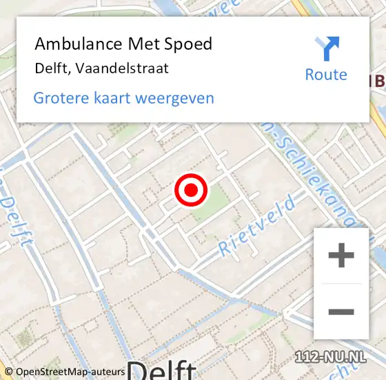 Locatie op kaart van de 112 melding: Ambulance Met Spoed Naar Delft, Vaandelstraat op 2 juni 2023 14:26