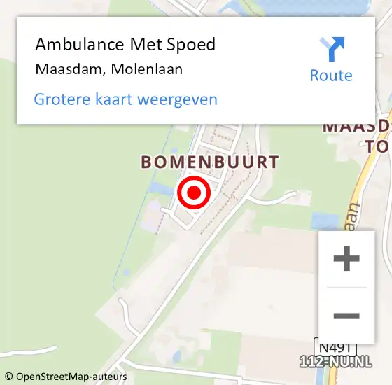 Locatie op kaart van de 112 melding: Ambulance Met Spoed Naar Maasdam, Molenlaan op 2 juni 2023 14:29