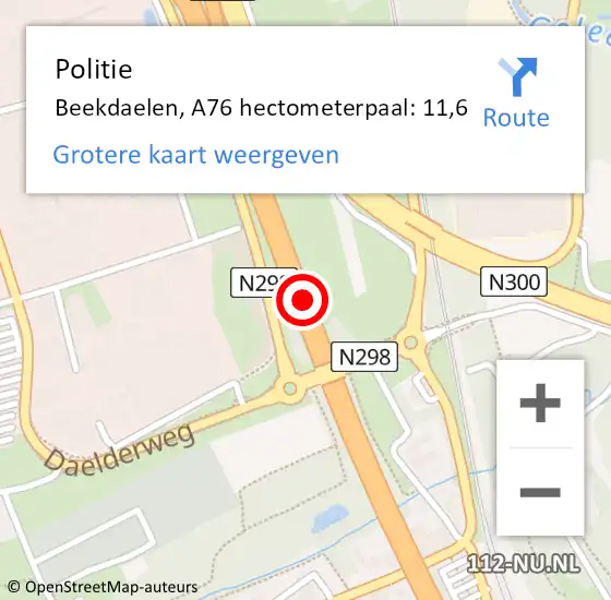 Locatie op kaart van de 112 melding: Politie Beekdaelen, A76 hectometerpaal: 11,6 op 2 juni 2023 14:42