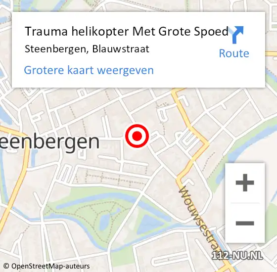 Locatie op kaart van de 112 melding: Trauma helikopter Met Grote Spoed Naar Steenbergen, Blauwstraat op 2 juni 2023 14:47