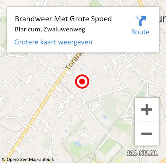 Locatie op kaart van de 112 melding: Brandweer Met Grote Spoed Naar Blaricum, Zwaluwenweg op 2 juni 2023 14:50