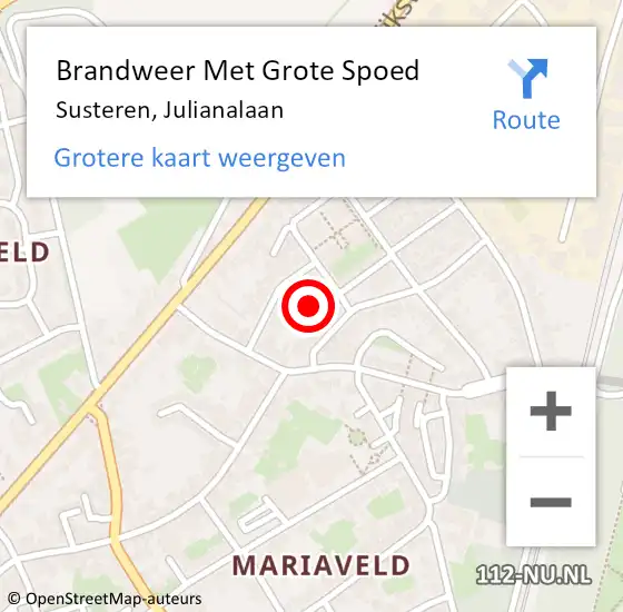 Locatie op kaart van de 112 melding: Brandweer Met Grote Spoed Naar Susteren, Julianalaan op 2 juni 2023 15:03