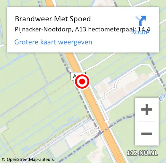 Locatie op kaart van de 112 melding: Brandweer Met Spoed Naar Pijnacker-Nootdorp, A13 hectometerpaal: 14,4 op 2 juni 2023 15:06