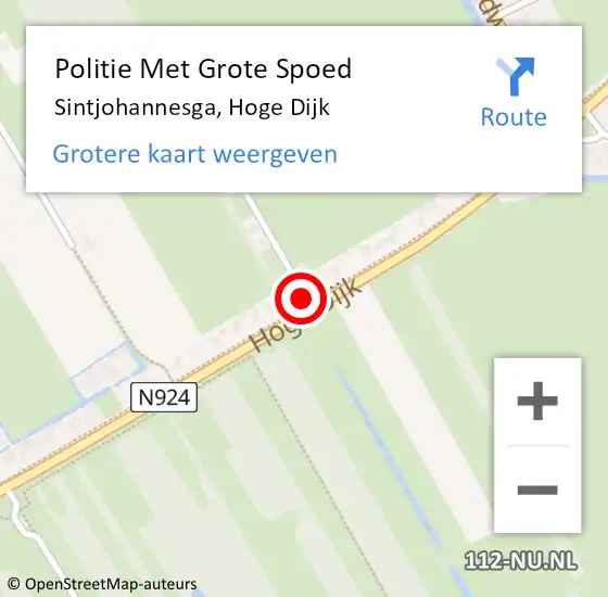 Locatie op kaart van de 112 melding: Politie Met Grote Spoed Naar Sintjohannesga, Hoge Dijk op 2 juni 2023 15:19