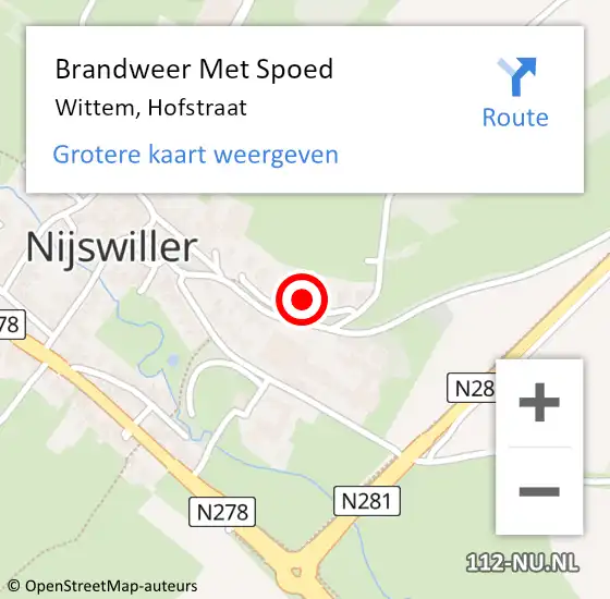 Locatie op kaart van de 112 melding: Brandweer Met Spoed Naar Wittem, Hofstraat op 2 juni 2023 15:36