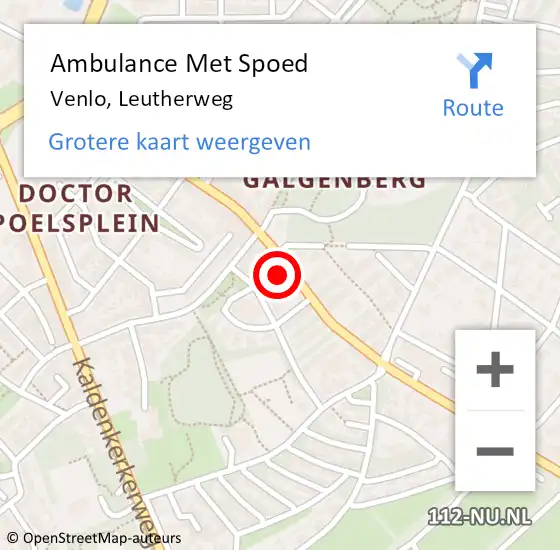 Locatie op kaart van de 112 melding: Ambulance Met Spoed Naar Venlo, Leutherweg op 2 juni 2023 15:56