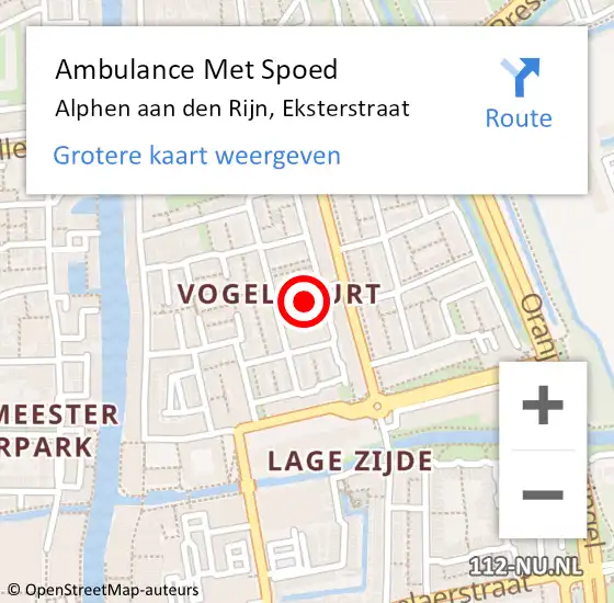 Locatie op kaart van de 112 melding: Ambulance Met Spoed Naar Alphen aan den Rijn, Eksterstraat op 2 juni 2023 15:57