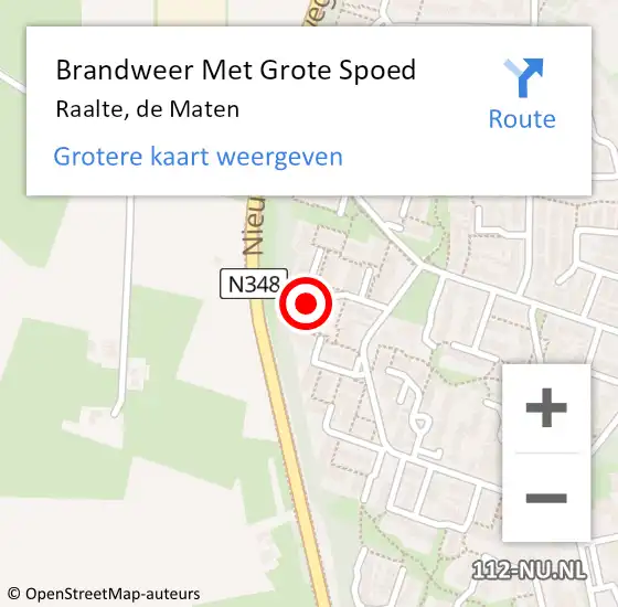 Locatie op kaart van de 112 melding: Brandweer Met Grote Spoed Naar Raalte, de Maten op 2 juni 2023 16:05