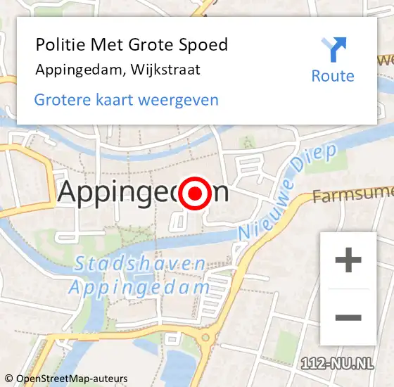 Locatie op kaart van de 112 melding: Politie Met Grote Spoed Naar Appingedam, Wijkstraat op 2 juni 2023 16:17