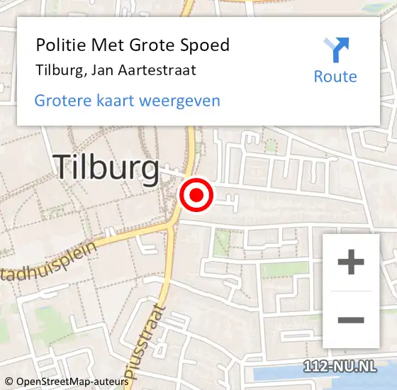 Locatie op kaart van de 112 melding: Politie Met Grote Spoed Naar Tilburg, Jan Aartestraat op 2 juni 2023 16:36
