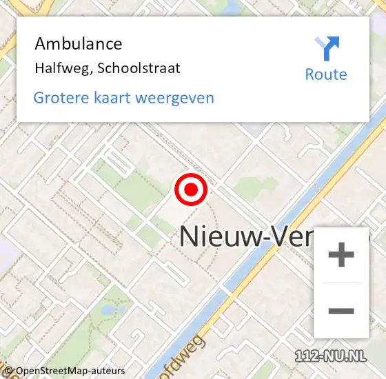 Locatie op kaart van de 112 melding: Ambulance Halfweg, Schoolstraat op 2 juni 2023 16:41