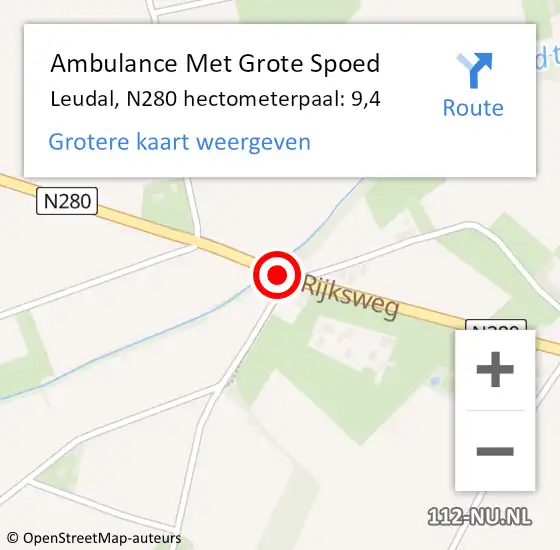 Locatie op kaart van de 112 melding: Ambulance Met Grote Spoed Naar Leudal, N280 hectometerpaal: 9,4 op 2 juni 2023 16:45