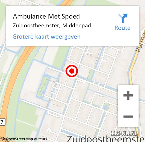 Locatie op kaart van de 112 melding: Ambulance Met Spoed Naar Zuidoostbeemster, Middenpad op 2 juni 2023 16:51