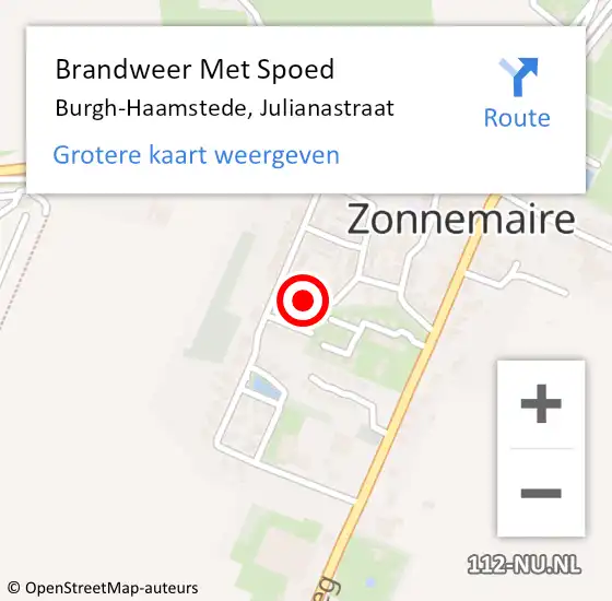 Locatie op kaart van de 112 melding: Brandweer Met Spoed Naar Burgh-Haamstede, Julianastraat op 2 juni 2023 16:53