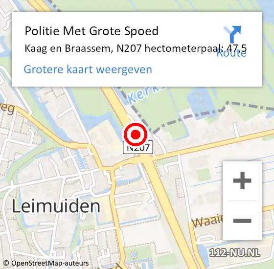 Locatie op kaart van de 112 melding: Politie Met Grote Spoed Naar Kaag en Braassem, N207 hectometerpaal: 47,5 op 2 juni 2023 17:08