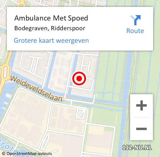 Locatie op kaart van de 112 melding: Ambulance Met Spoed Naar Bodegraven, Ridderspoor op 2 juni 2023 17:20