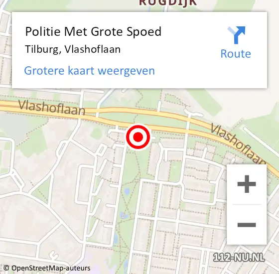 Locatie op kaart van de 112 melding: Politie Met Grote Spoed Naar Tilburg, Vlashoflaan op 2 juni 2023 17:30