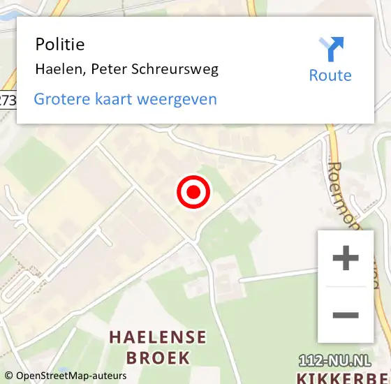Locatie op kaart van de 112 melding: Politie Haelen, Peter Schreursweg op 2 juni 2023 17:36