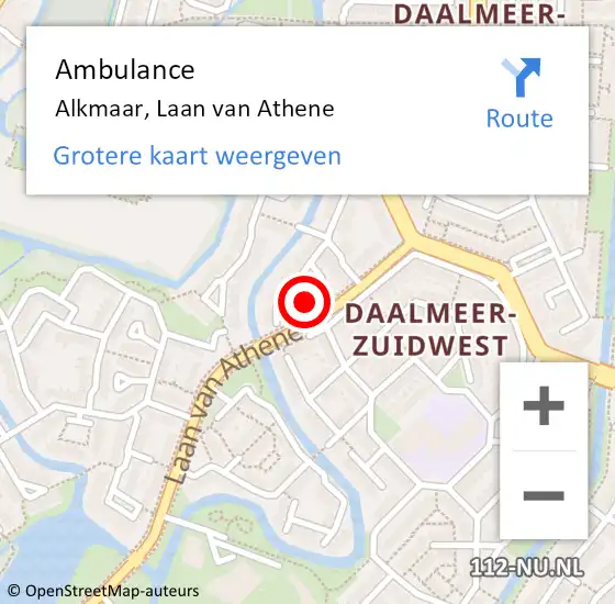 Locatie op kaart van de 112 melding: Ambulance Alkmaar, Laan van Athene op 2 juni 2023 17:39