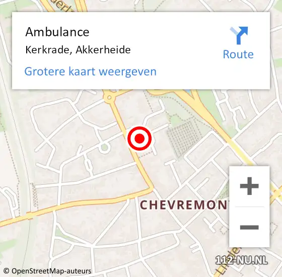 Locatie op kaart van de 112 melding: Ambulance Kerkrade, Akkerheide op 27 augustus 2014 15:21