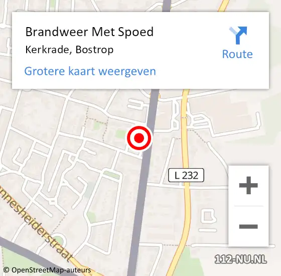 Locatie op kaart van de 112 melding: Brandweer Met Spoed Naar Kerkrade, Bostrop op 2 juni 2023 18:05