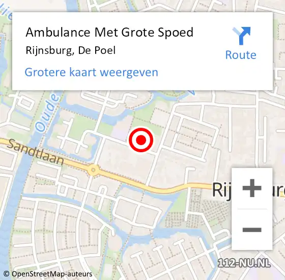 Locatie op kaart van de 112 melding: Ambulance Met Grote Spoed Naar Rijnsburg, De Poel op 2 juni 2023 18:13