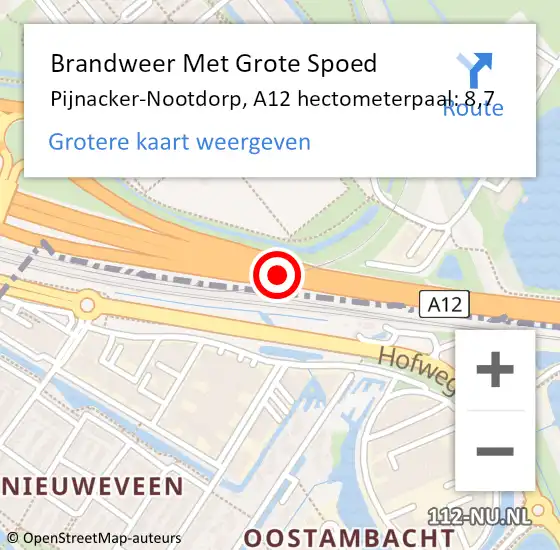 Locatie op kaart van de 112 melding: Brandweer Met Grote Spoed Naar Pijnacker-Nootdorp, A12 hectometerpaal: 8,7 op 2 juni 2023 18:20