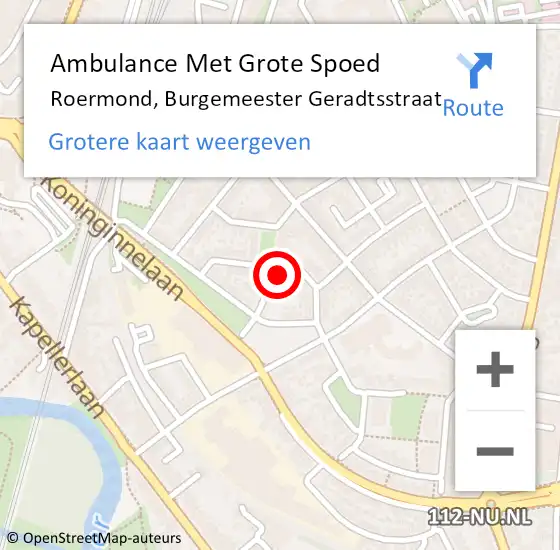 Locatie op kaart van de 112 melding: Ambulance Met Grote Spoed Naar Roermond, Burgemeester Geradtsstraat op 2 juni 2023 18:27