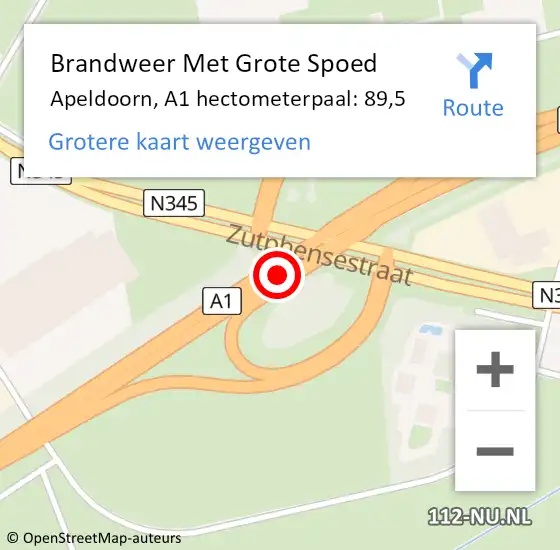 Locatie op kaart van de 112 melding: Brandweer Met Grote Spoed Naar Apeldoorn, A1 hectometerpaal: 89,5 op 2 juni 2023 18:53