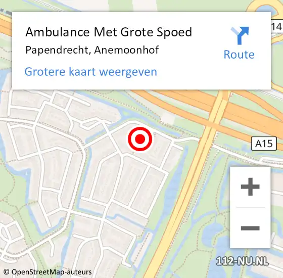 Locatie op kaart van de 112 melding: Ambulance Met Grote Spoed Naar Papendrecht, Anemoonhof op 2 juni 2023 19:06