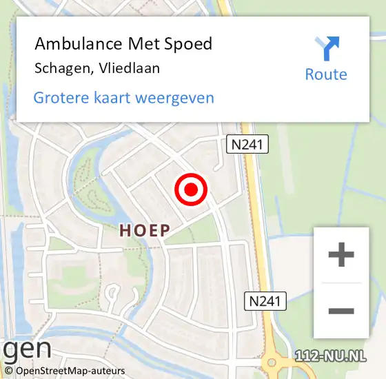 Locatie op kaart van de 112 melding: Ambulance Met Spoed Naar Schagen, Vliedlaan op 2 juni 2023 19:17