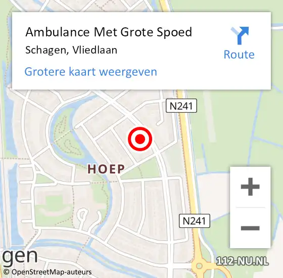 Locatie op kaart van de 112 melding: Ambulance Met Grote Spoed Naar Schagen, Vliedlaan op 2 juni 2023 19:27