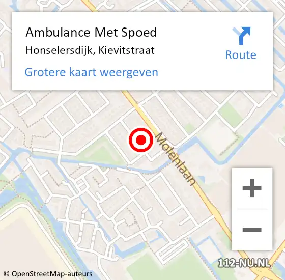 Locatie op kaart van de 112 melding: Ambulance Met Spoed Naar Honselersdijk, Kievitstraat op 2 juni 2023 19:29