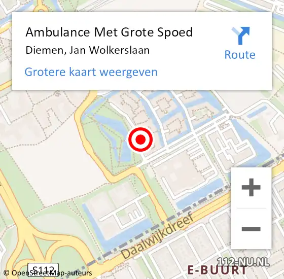 Locatie op kaart van de 112 melding: Ambulance Met Grote Spoed Naar Diemen, Jan Wolkerslaan op 2 juni 2023 19:31