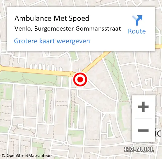 Locatie op kaart van de 112 melding: Ambulance Met Spoed Naar Venlo, Burgemeester Gommansstraat op 2 juni 2023 19:33