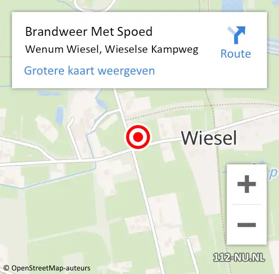 Locatie op kaart van de 112 melding: Brandweer Met Spoed Naar Wenum Wiesel, Wieselse Kampweg op 2 juni 2023 20:06