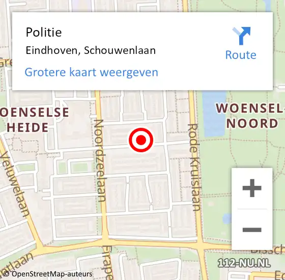 Locatie op kaart van de 112 melding: Politie Eindhoven, Schouwenlaan op 2 juni 2023 20:07