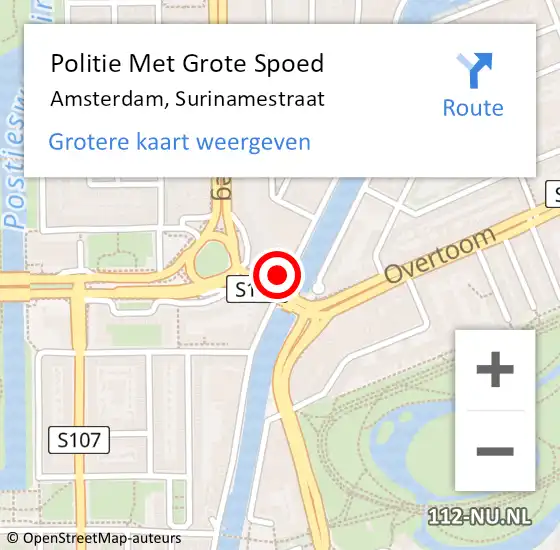 Locatie op kaart van de 112 melding: Politie Met Grote Spoed Naar Amsterdam, Surinamestraat op 2 juni 2023 20:07