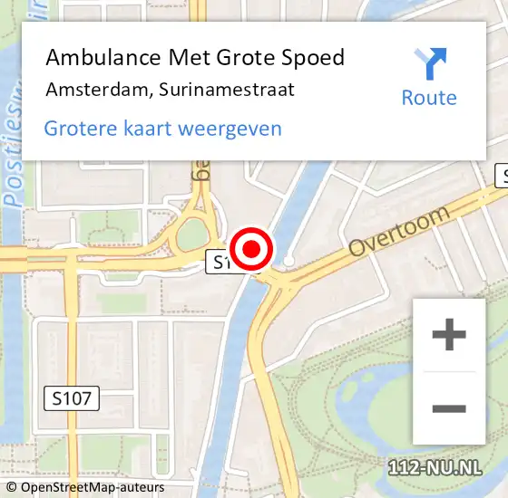 Locatie op kaart van de 112 melding: Ambulance Met Grote Spoed Naar Amsterdam, Surinamestraat op 2 juni 2023 20:07