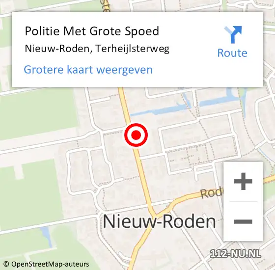 Locatie op kaart van de 112 melding: Politie Met Grote Spoed Naar Nieuw-Roden, Terheijlsterweg op 2 juni 2023 20:27