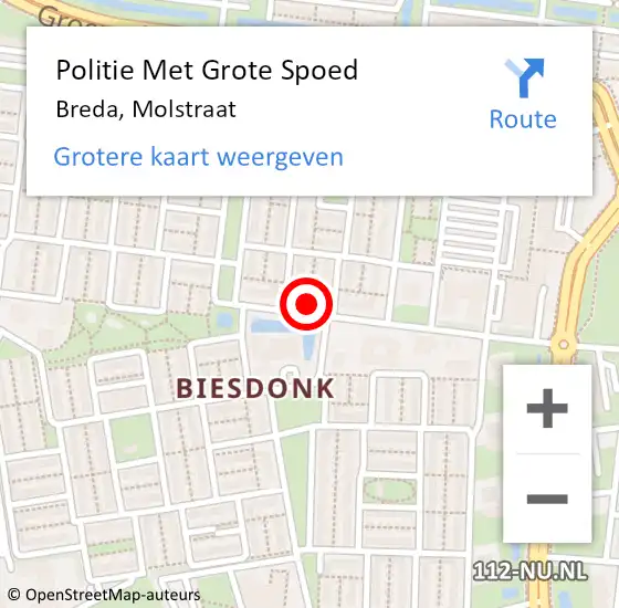 Locatie op kaart van de 112 melding: Politie Met Grote Spoed Naar Breda, Molstraat op 2 juni 2023 20:42