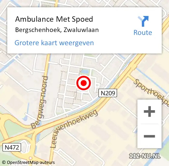 Locatie op kaart van de 112 melding: Ambulance Met Spoed Naar Bergschenhoek, Zwaluwlaan op 2 juni 2023 20:50