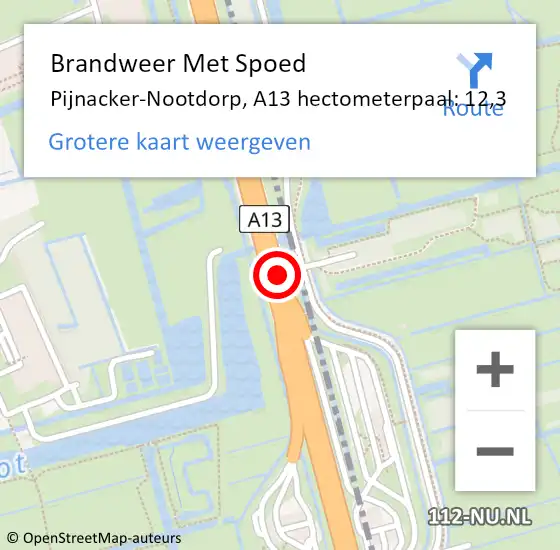 Locatie op kaart van de 112 melding: Brandweer Met Spoed Naar Pijnacker-Nootdorp, A13 hectometerpaal: 12,3 op 2 juni 2023 21:14